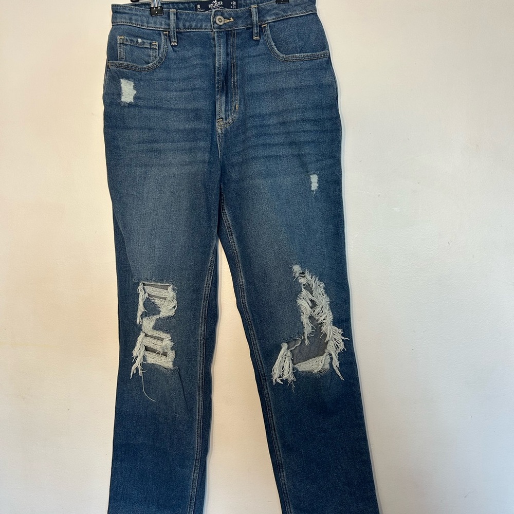 Hollister Distressed Dark Blue Straight Leg Jeans